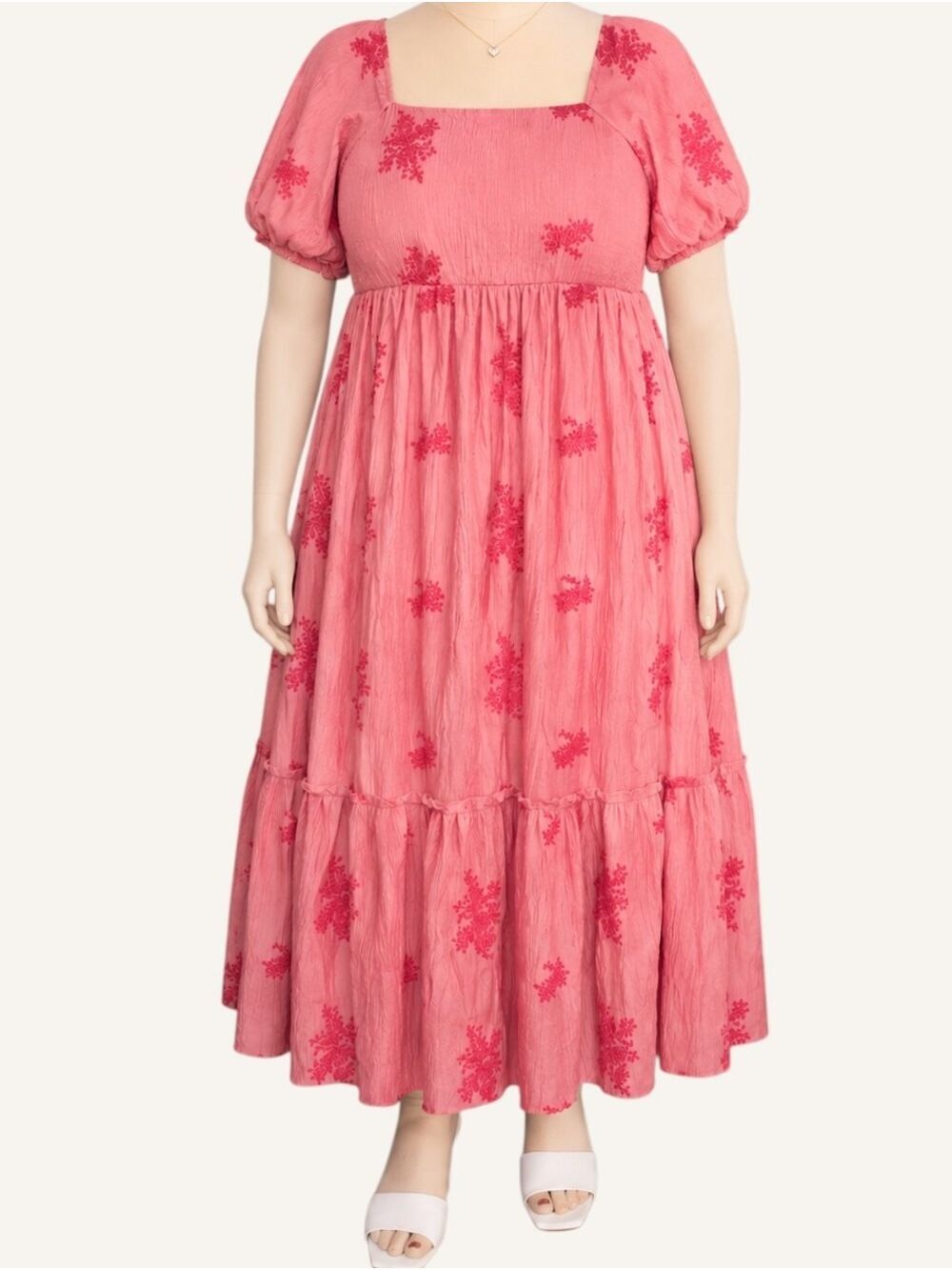 Pologram Embroidered Dusty Mauve Cottagecore Maxi Dress 1XL NWT